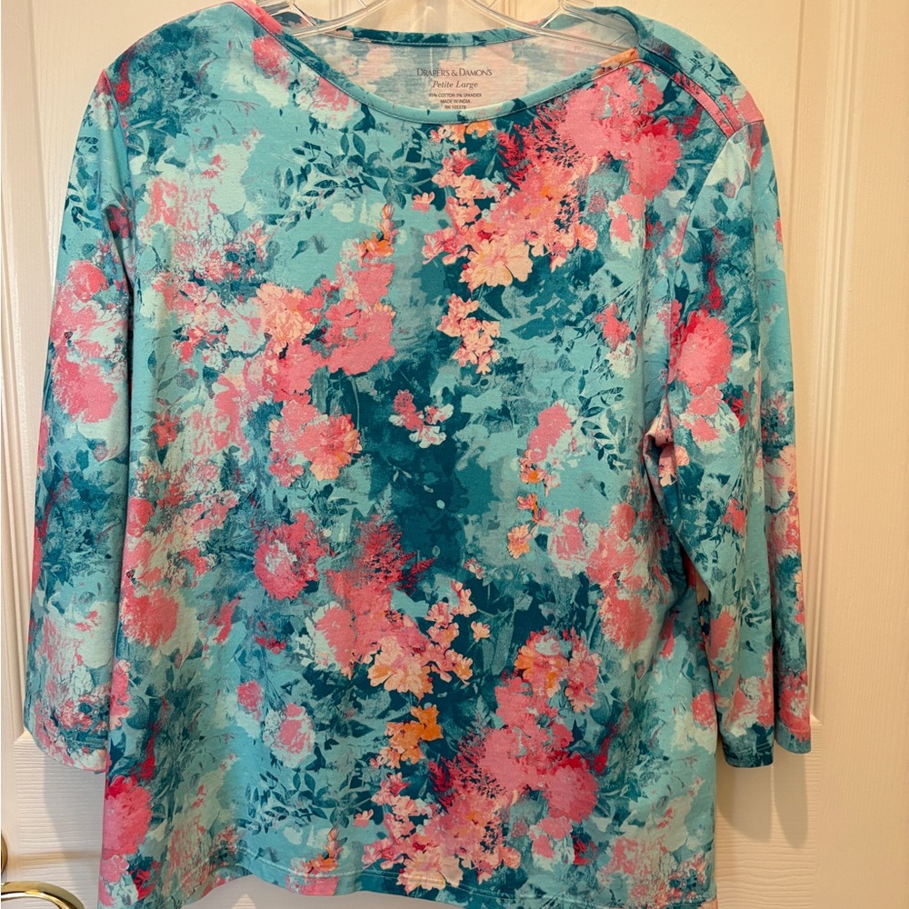 Dressbarn Teal Floral Scoop-Neck Women's Top